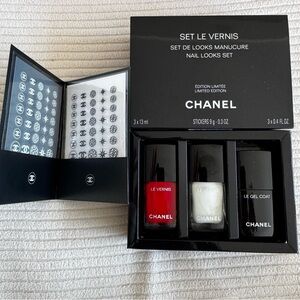 CHANEL Le Vernis Trio in Red, White, and Black and nail decals 100% authentic